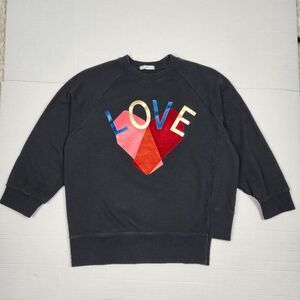 502 Style Black Sweatshirt Metallic Multicolor Graphic Love Heart Free Size